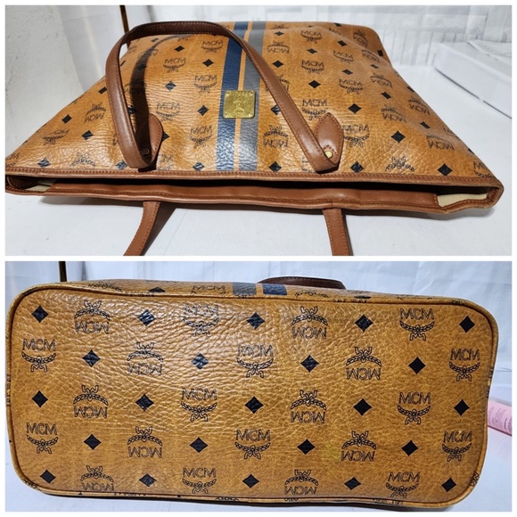 SOLD***Authentic MCM Visetos Striped Shopper Tote Bag Brown - Picture 10 of 15